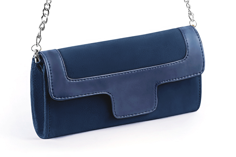 Women's navy blue and prussian blue luxurious elegant clutch for ceremonies, weddings and evenings out. - Front view